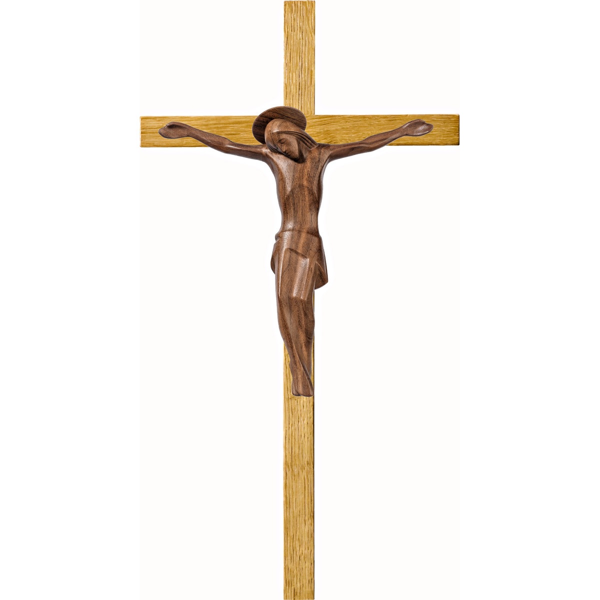 Cristo moderno ROMA con aureola en cruz de roble